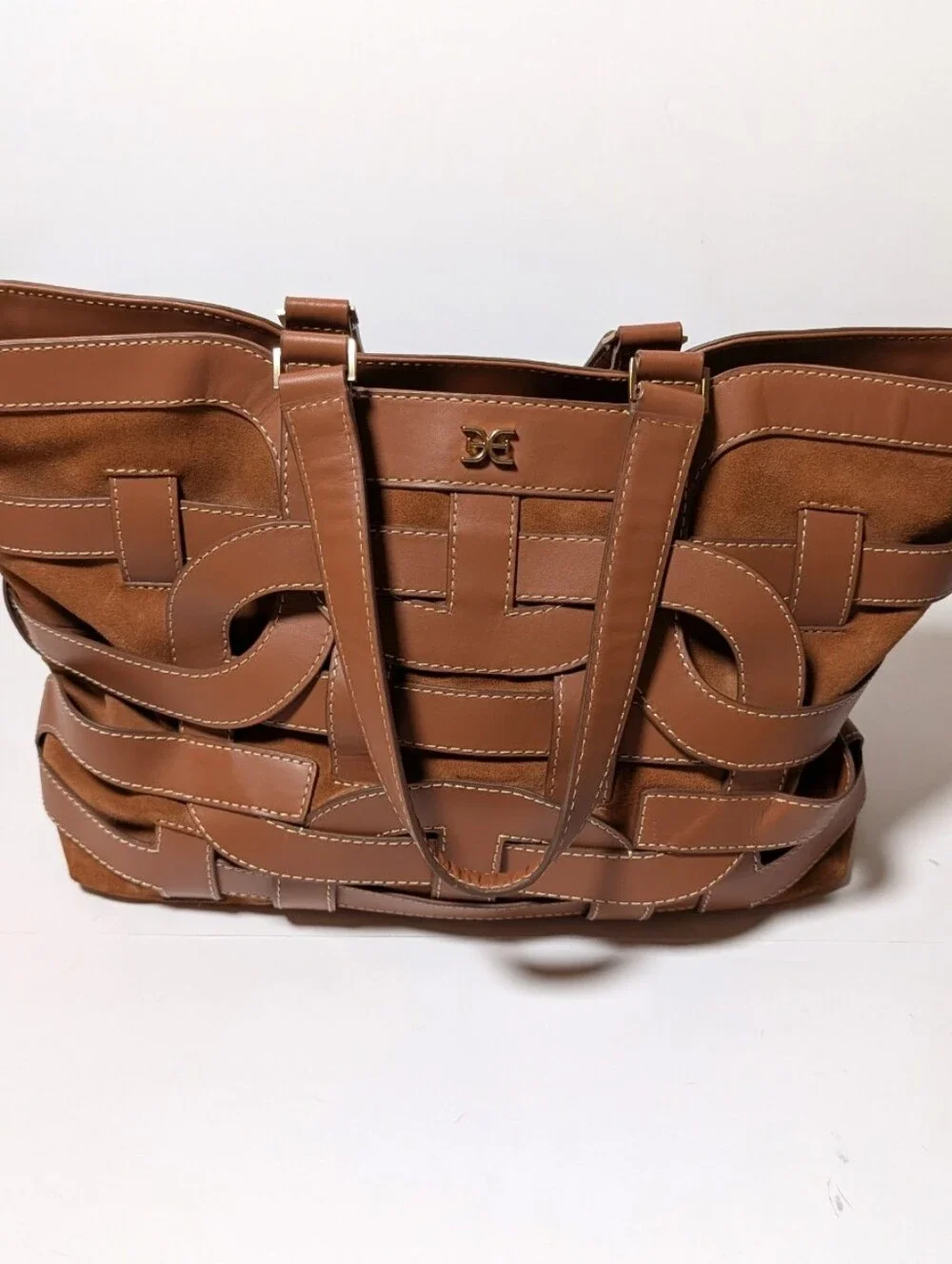 Sam Edelman Bay Large Leather Suede Shopper Woven Large Tote